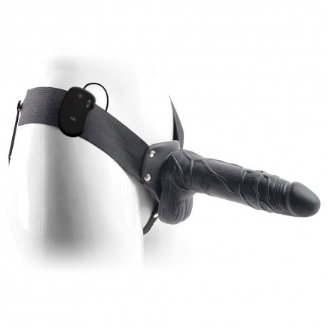 STRAP-ON HUECO CON VIBRACI&Oacute;N Y TESTICULOS REAL RAPTURE AIR FEELING 8" NEGRO