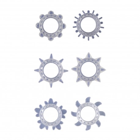 CONJUNTO DE 6 AN&Eacute;IS PARA O P&Eacute;NIS COCK RING SET GC TRANSPARENTES