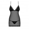 OBSESSIVE 841-CHE CHEMISE AND THONG BLACK