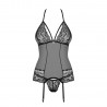 OBSESSIVE 838-COR CORSET AND THONG BLACK