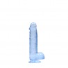 DILDO REALISTA COM TEST&Iacute;CULOS CRYSTAL CLEAR 6 /15 CM AZUL REALROCK