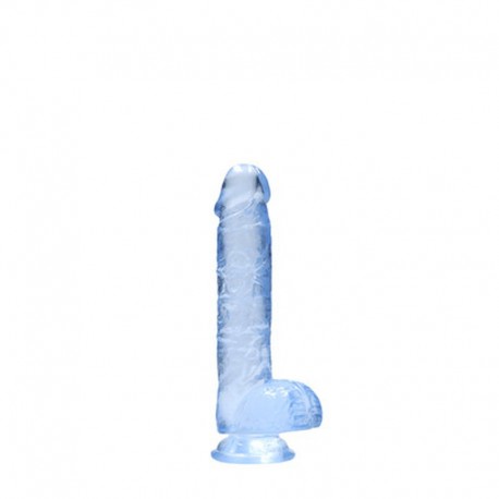 DILDO REALISTA COM TEST&Iacute;CULOS CRYSTAL CLEAR 6 /15 CM AZUL REALROCK