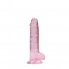 DILDO REALISTA COM TEST&Iacute;CULOS CRYSTAL CLEAR 7 /18 CM ROSA REALROCK