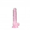 DILDO REALISTA COM TEST&Iacute;CULOS CRYSTAL CLEAR 7 /18 CM ROSA REALROCK