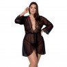 PASSION AMBERLY PEIGNOIR AND THONG BLACK QUEEN SIZE