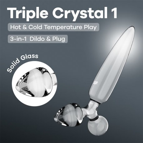 SATISFYER TRIPLE CRYSTAL 1 GLASS DILDO WITH PLUG CLEAR