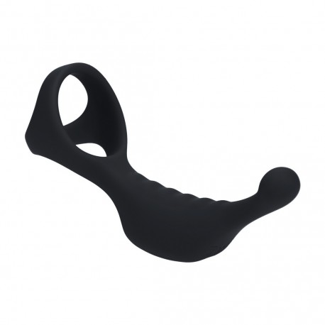 LEVELZ VIBRATING SILICONE PROSTATE STIMULATOR WITH COCK RING TRI O BLACK 