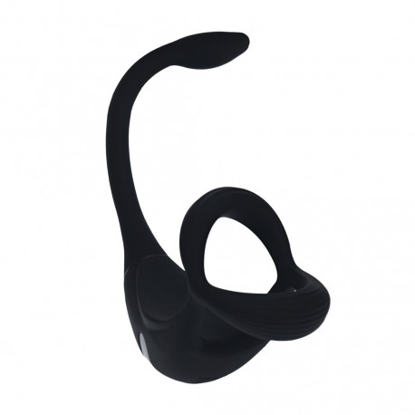 ANILLO PARA EL PENE TRI O VIBRATORIO DE SILICONA CON MANDO A DISTANCIA Y ESTIMULADOR NEGRO LEVELZ 