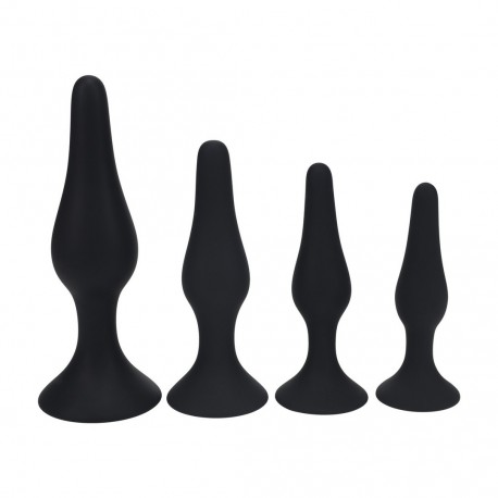 ENSEMBLE DE 4 PLUGS ANAUX EN SILICONE SLIM S/M/L/XL NOIR LEVELZ