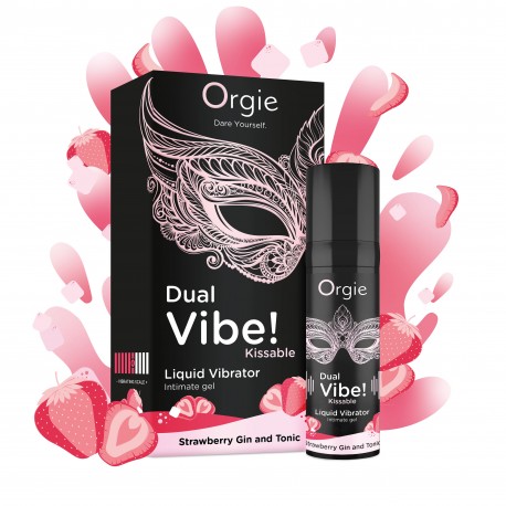 VIBRADOR L&Iacute;QUIDO COM SABOR A GIN T&Oacute;NICO DE MORANGO DUAL VIBE 15ML ORGIE