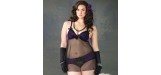 PLUS SIZE SHEER BABYDOLL WITH LACE AND PURPLE FABRIC DETAILS